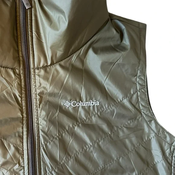 COLUMBIA olive green zip front fitted vest w/fleece side panels & collar XL - Picture 4 of 7